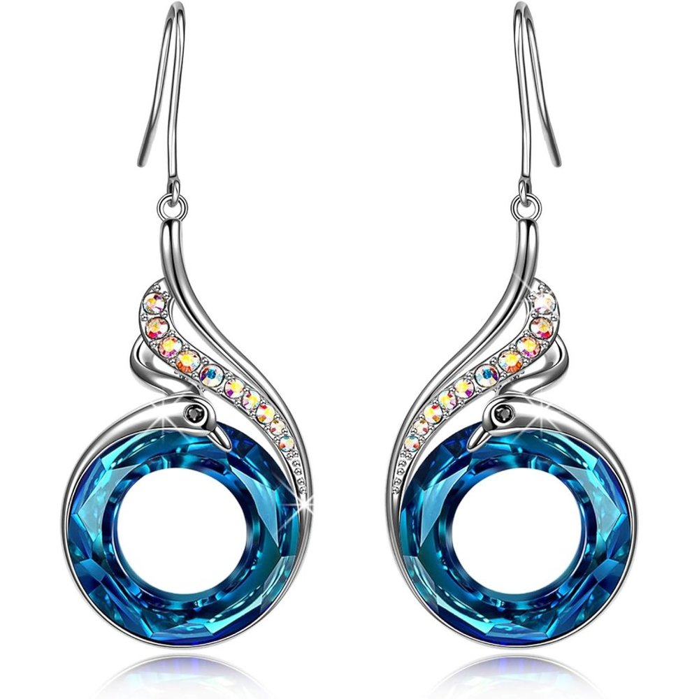 Women Sterling Silver Dangle Crystals Earrings